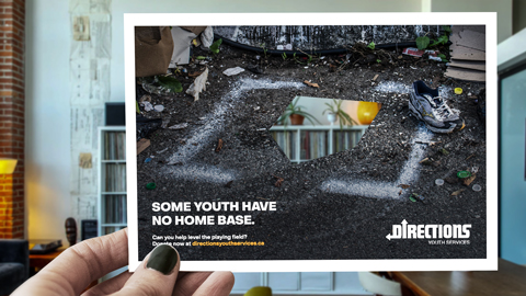 Ad campaign fundraising collateral consisting of direct mail and a foam finger seen at sports arenas adapted with a call to action.