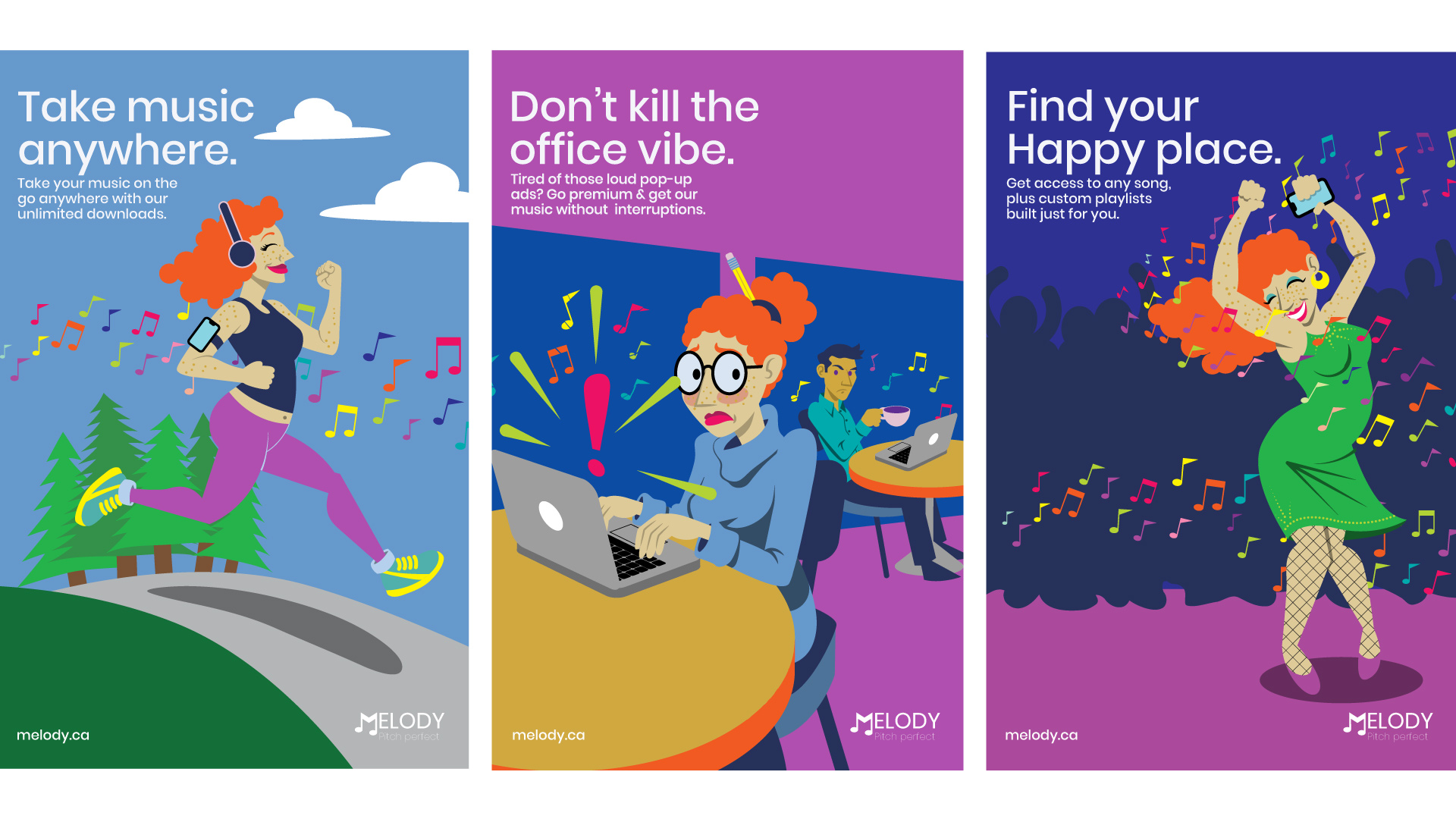 Three illustrated advertisements.