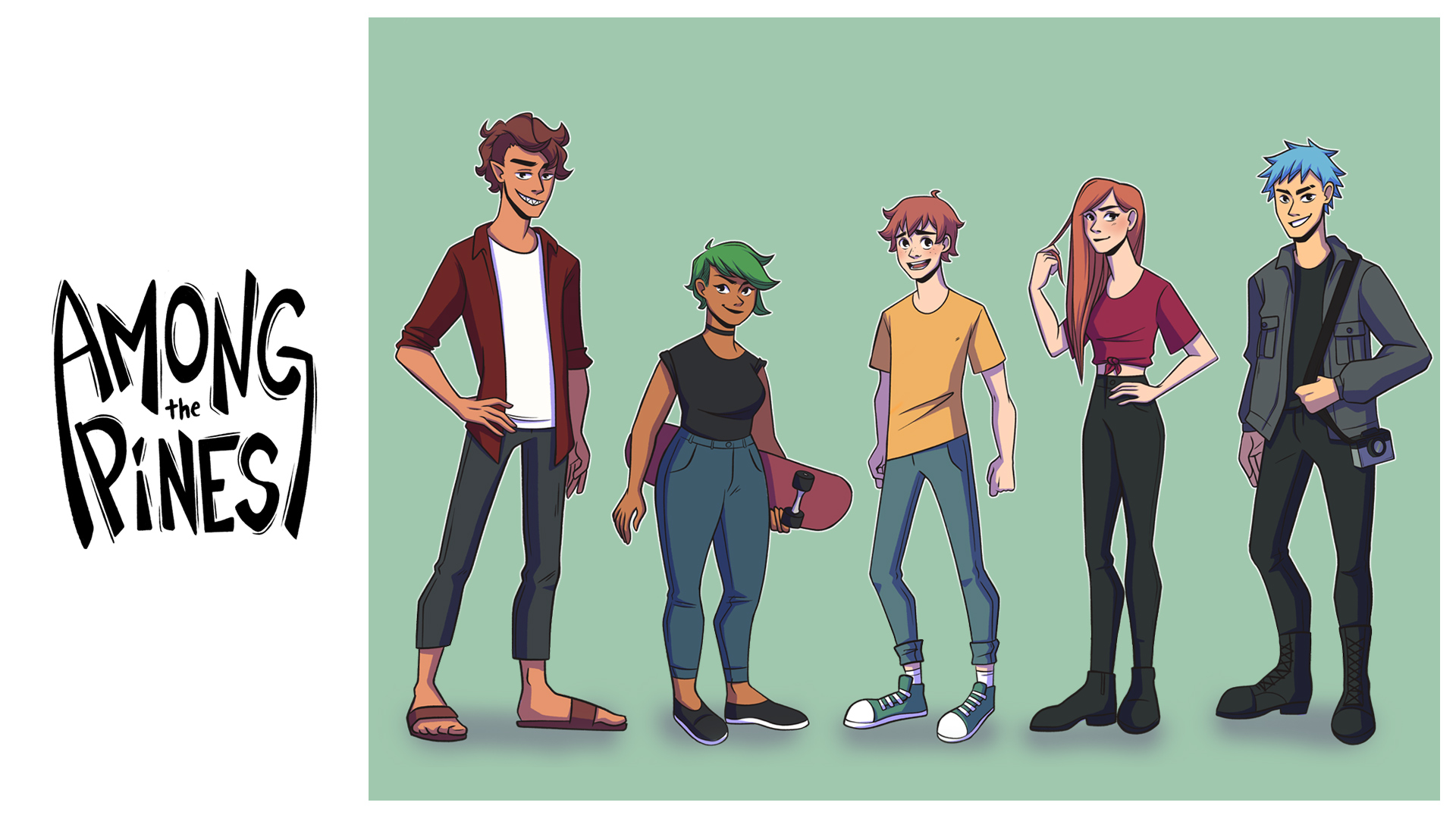 five character design concepts for upcoming webtoon Among the Pines