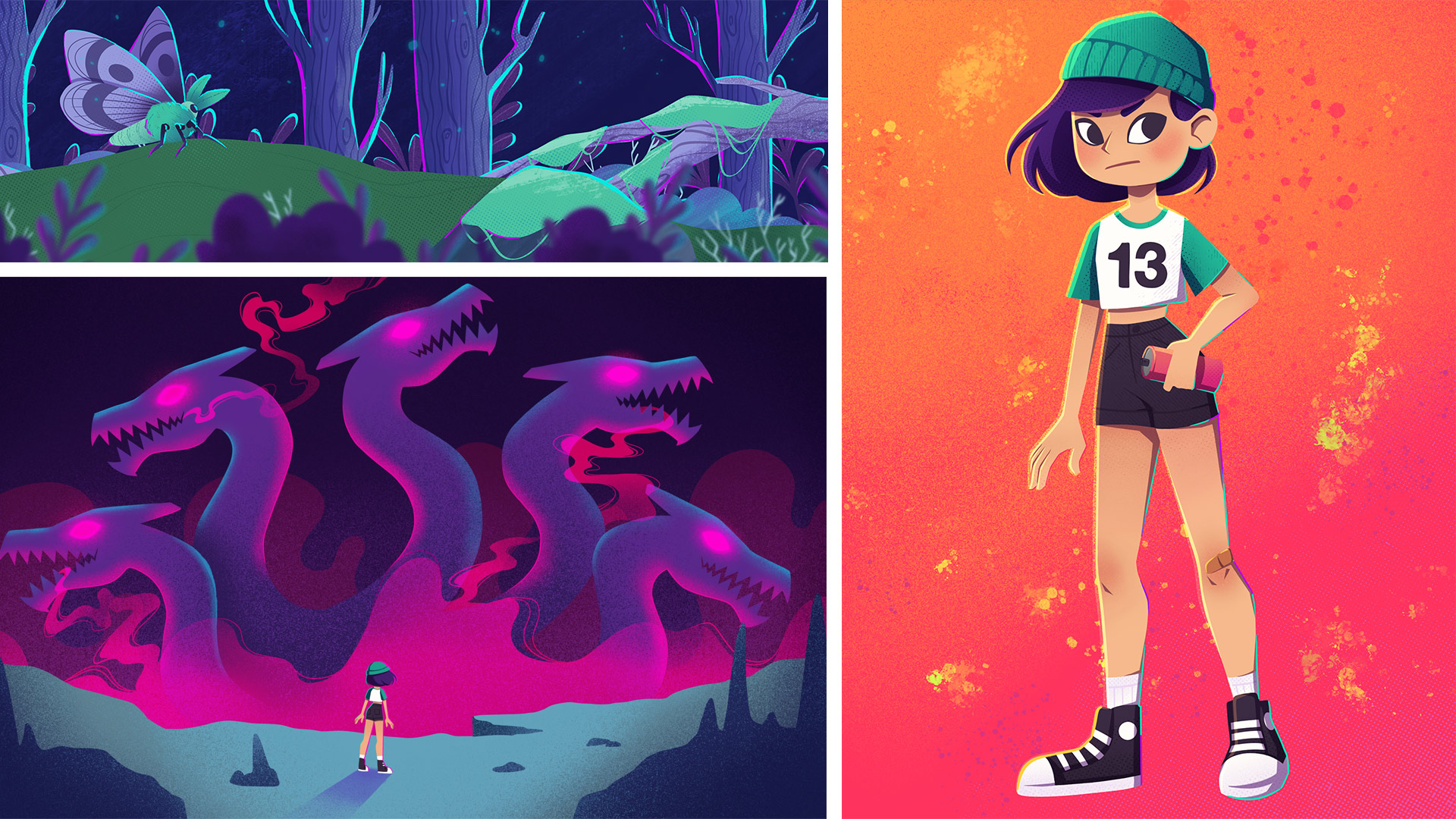 Concept illustrations and background design for Chromacity video game concept