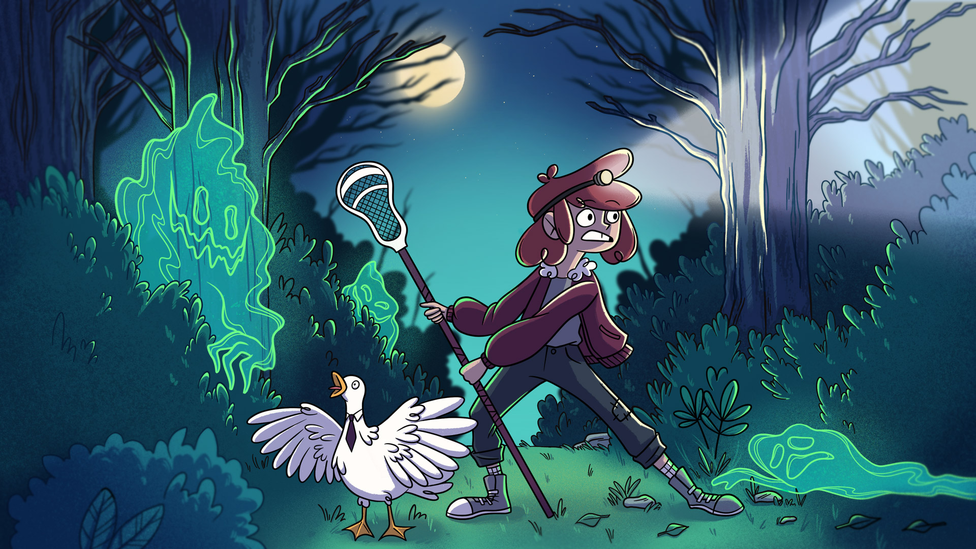 Illustration of Charlie the Paranormal Investigator in a scene with ghosts