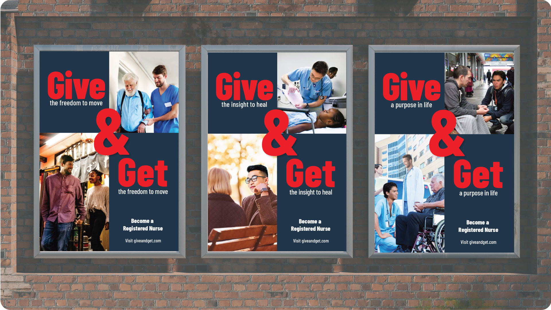 poster series of young men working as nurses.