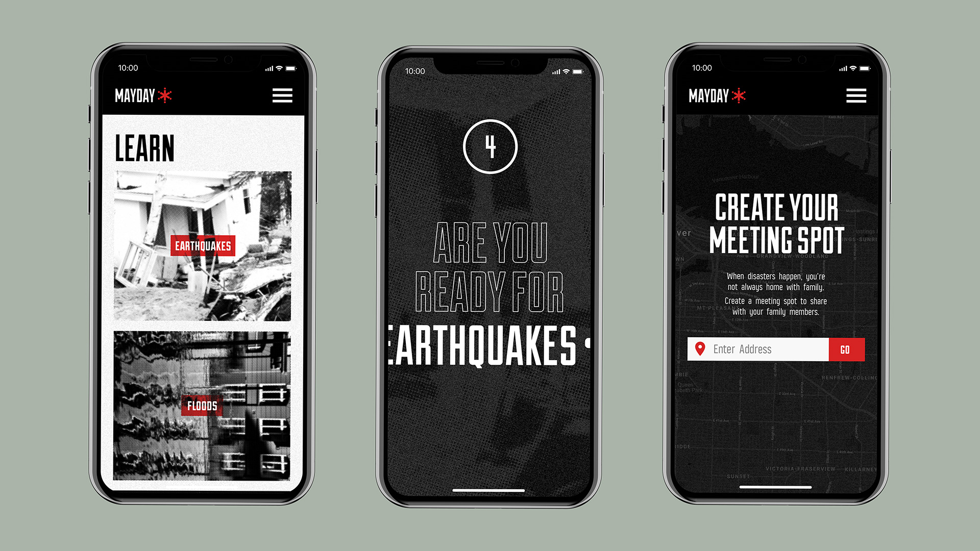 Phone screens of a natural disaster educating website.