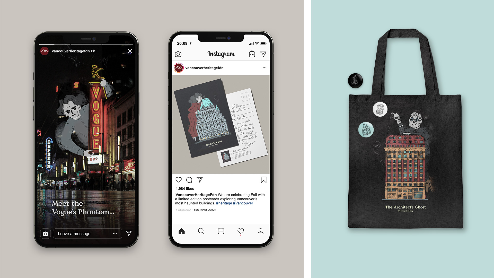 Branded collateral and Instagram posts.