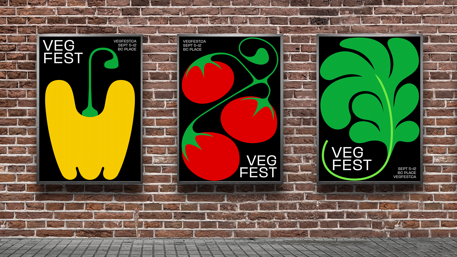 Two festival passes with highly stylized illustrations of a beet and bok choy on black backgrounds. The badge text reads “Vendor. Staff. Veg Fest. 2022”