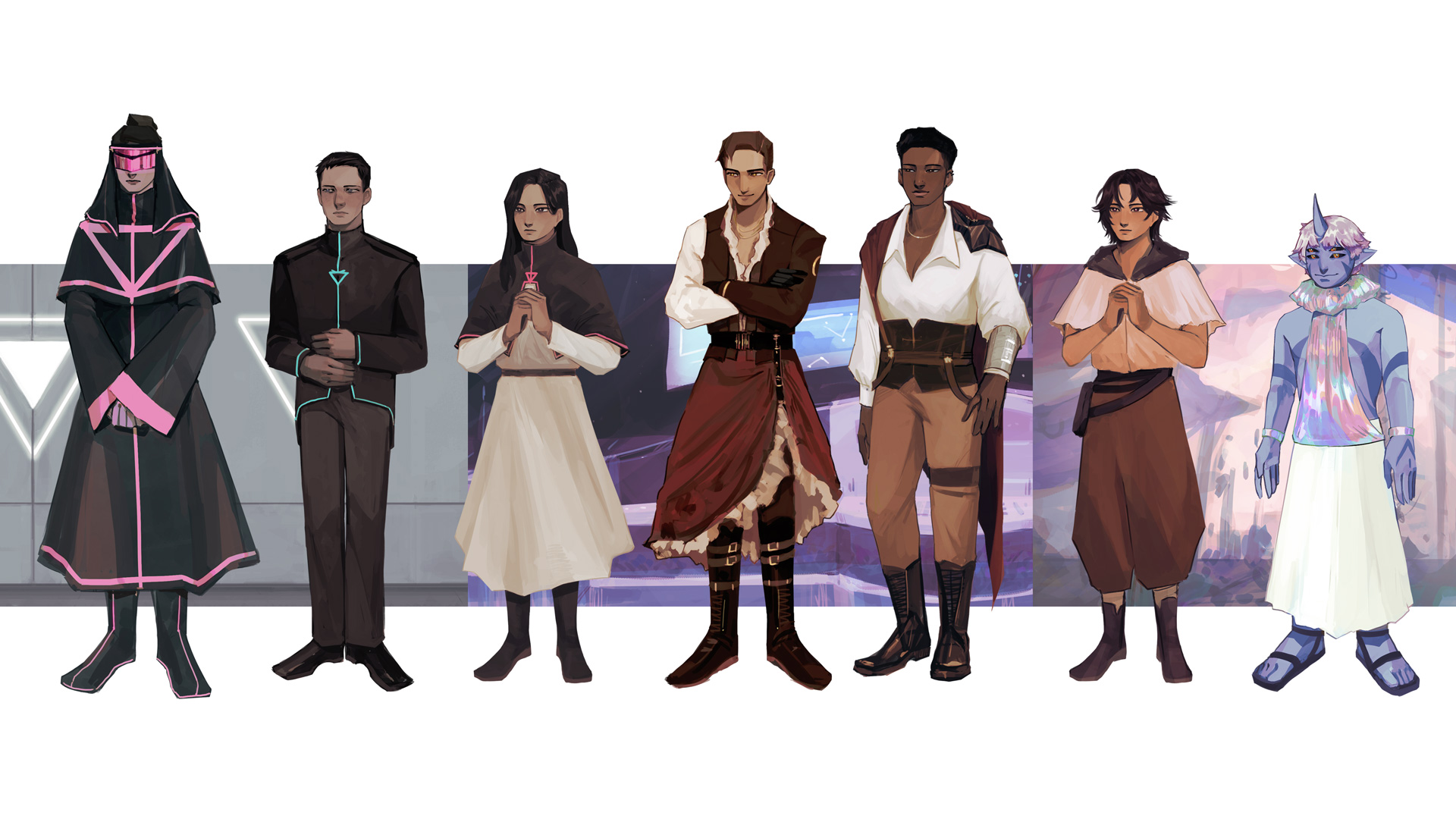 A lineup of seven characters of the visual novel.