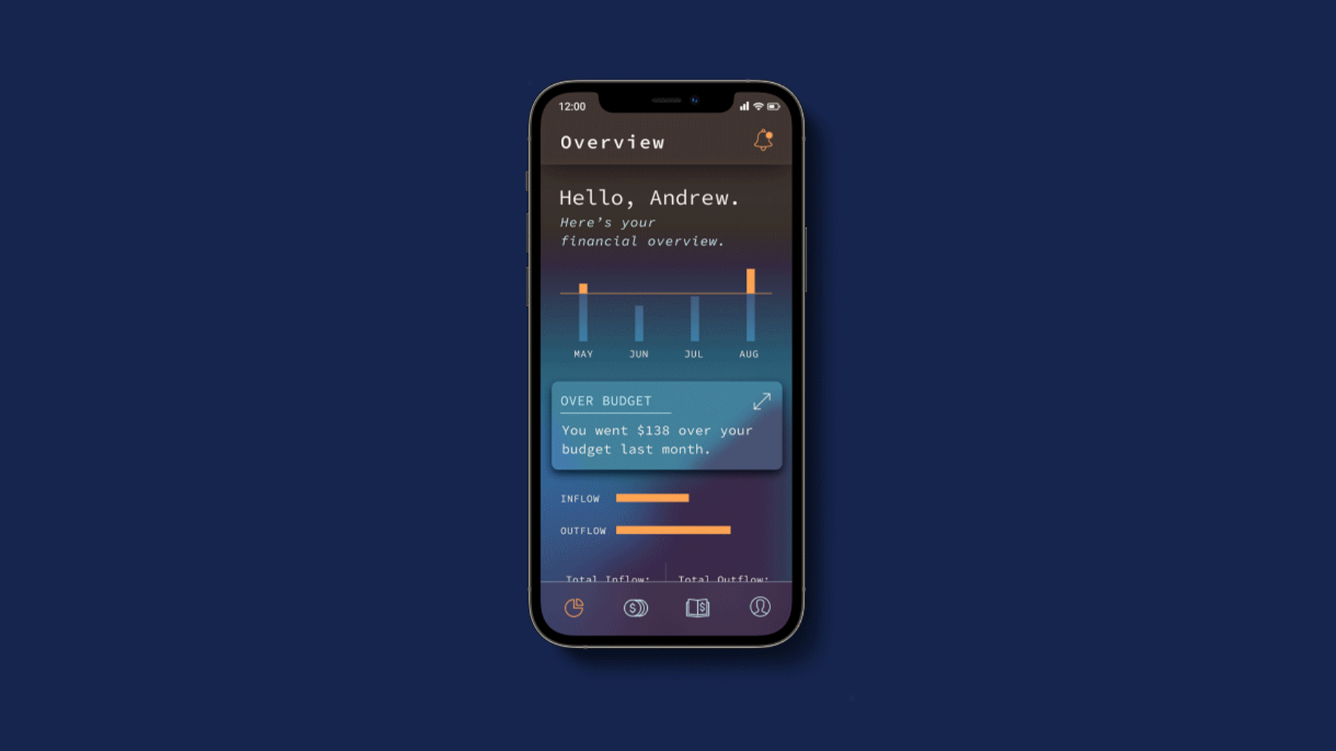 In the center is an iphone mockup showing the home screen of Schollar against a dark blue background. Text and images combine to complete the animation.