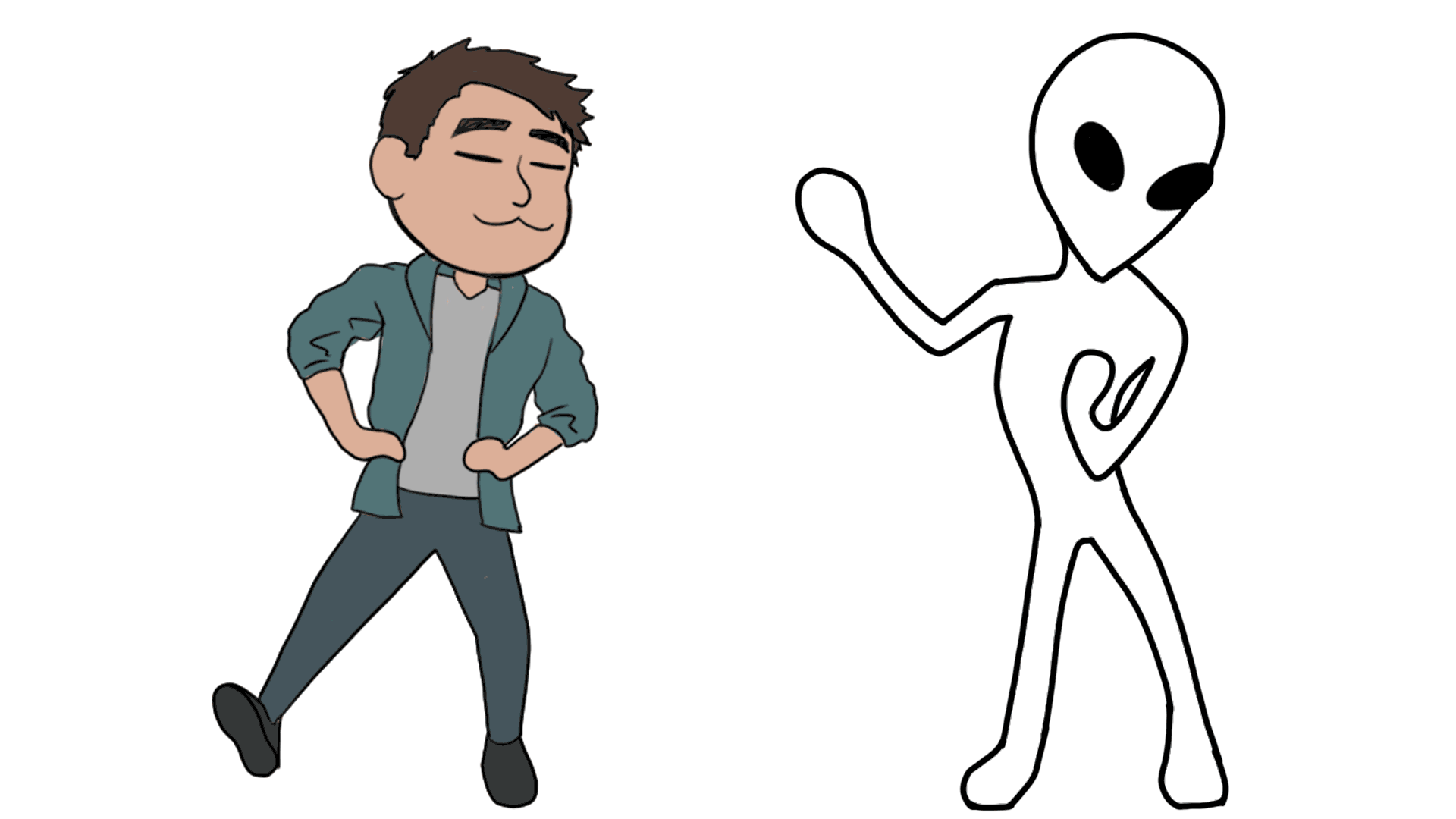 Dance animations of my personal avatar on the left and an alien on the right.