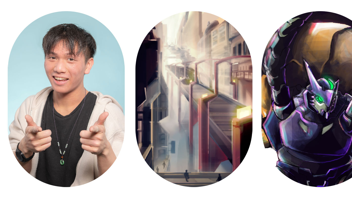 Profile photo of Terence Zhu and 2 pieces of sample work.