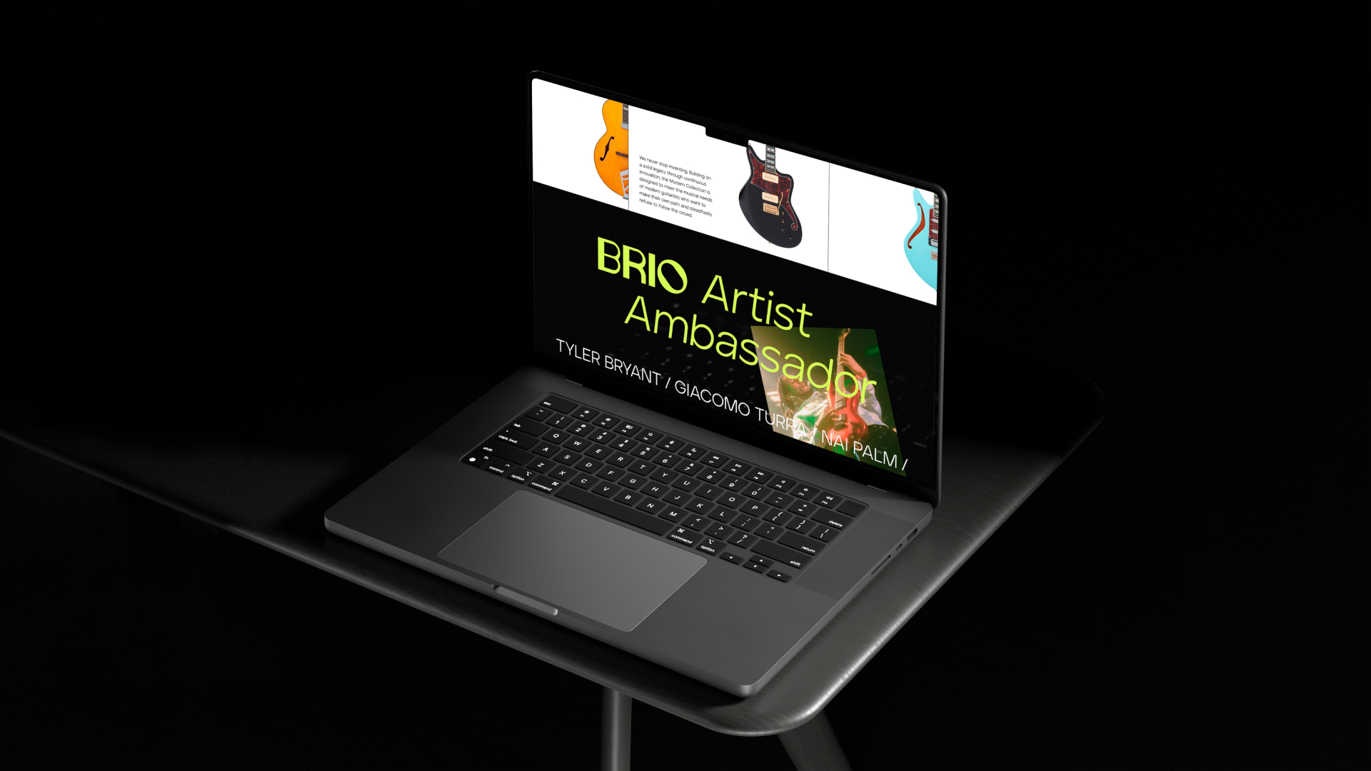 A laptop mockup with guitar e-commerce website.