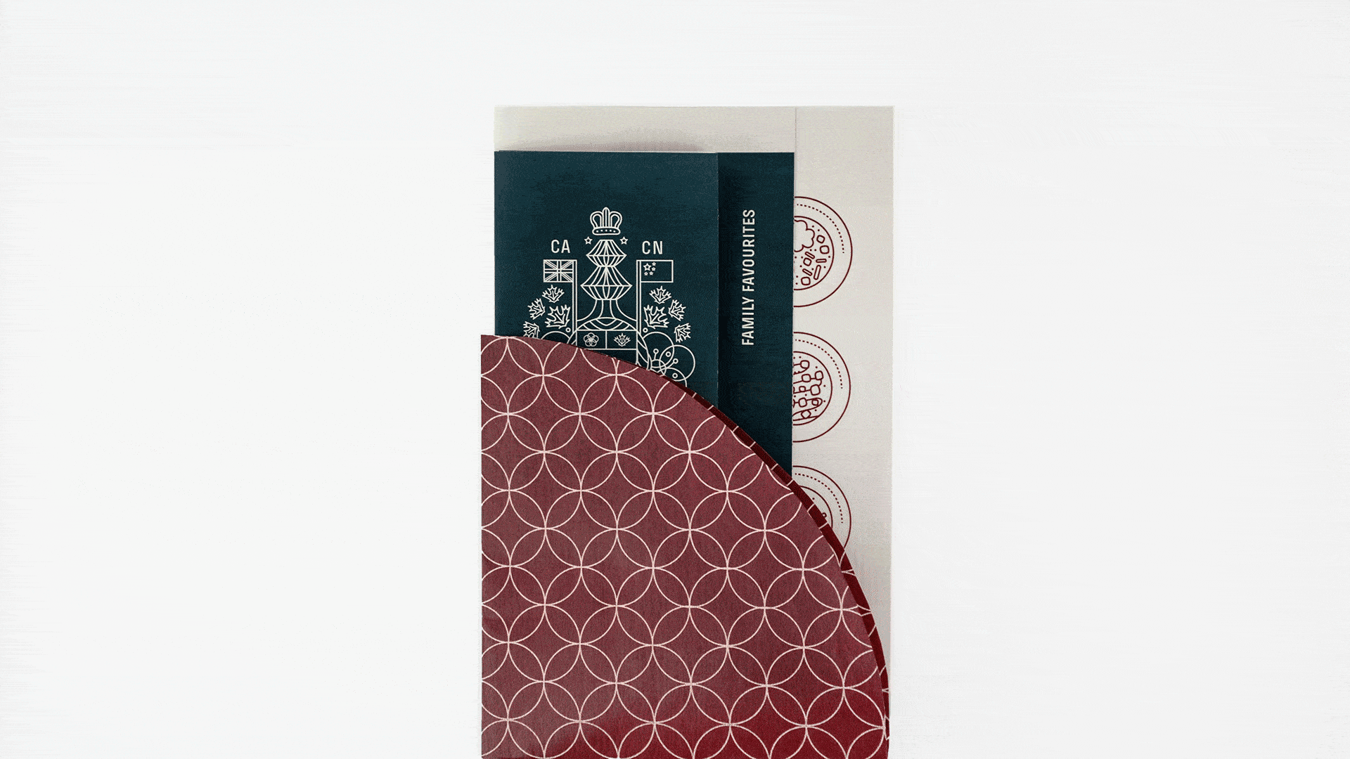 A menu design for a fusion Chinese restaurant that unfolds to reveal integrated brand origin stories and values.