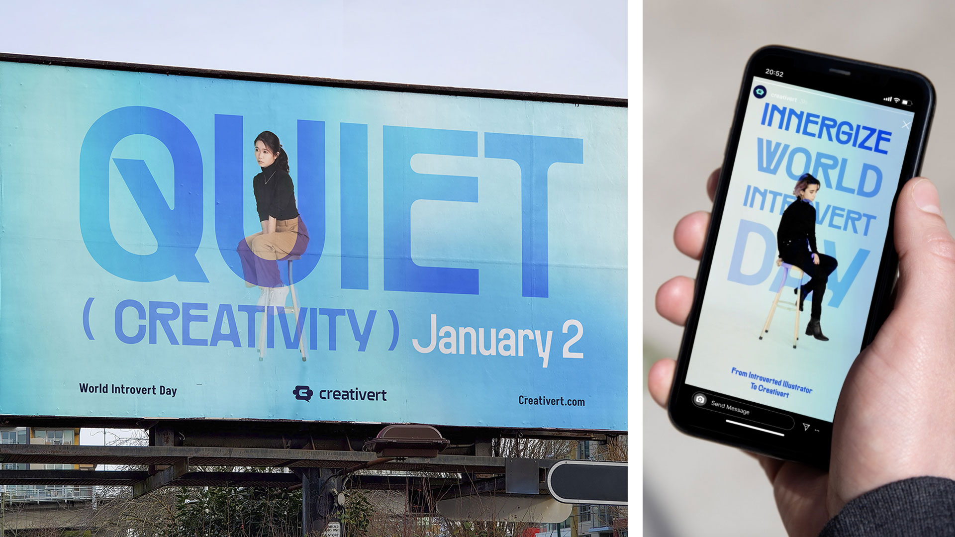 A billboard and social media campaign that empowers introverts to feel confident in their abilities within creative workplaces.