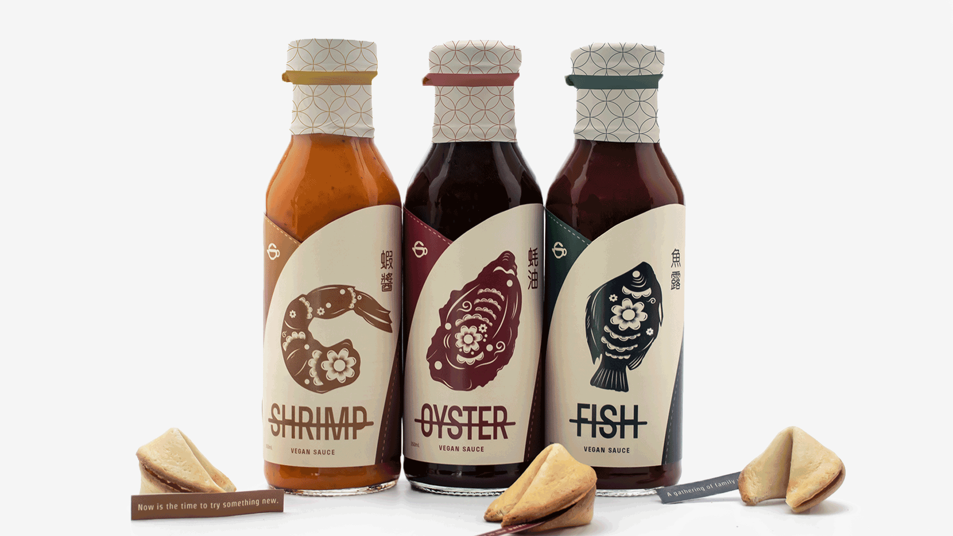 A vegan sauce packaging design series based on a Chinese fusion restaurant brand identity.