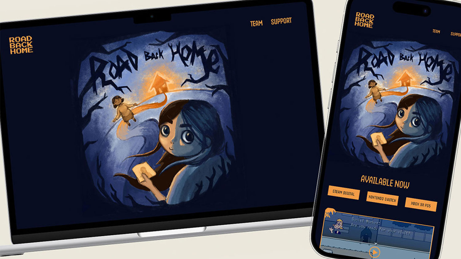 Screengrabs of a website for a retro video game.