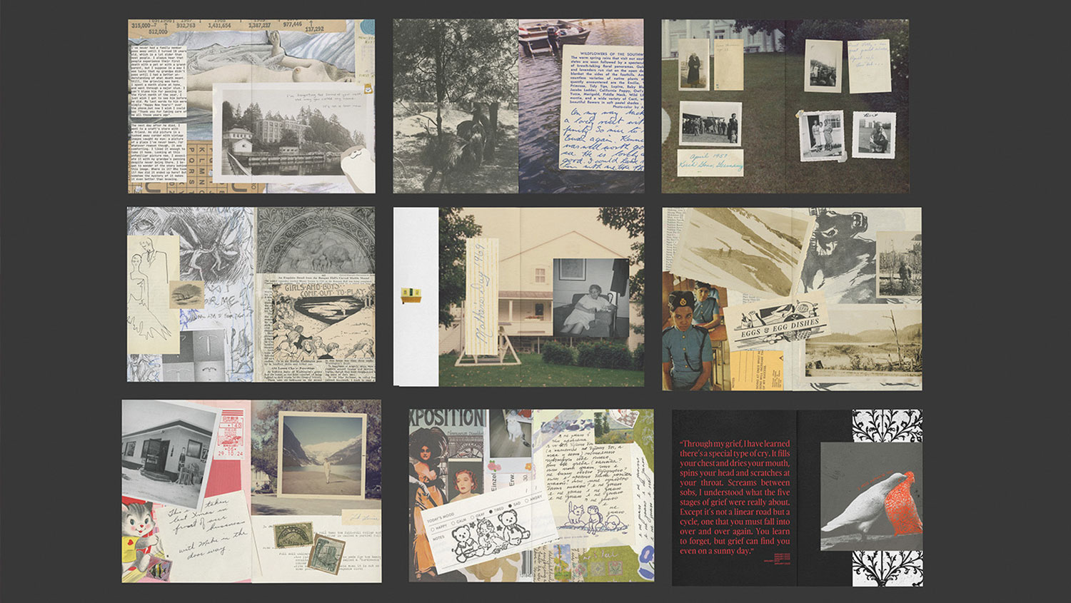 Spreads of a ‘zine collage of found photography and handwritten text.