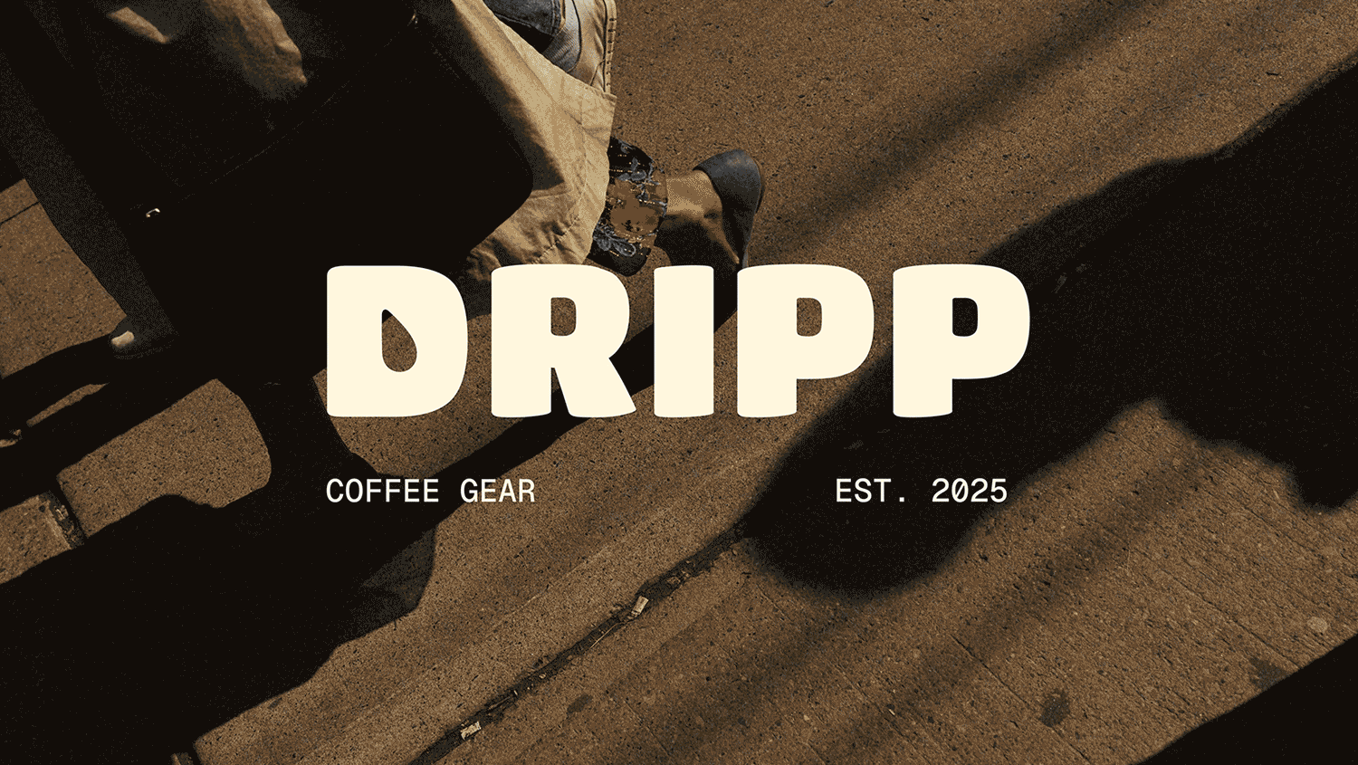 GIF showcasing branding and logo design for DRIPP on top of a background photo of someone walking on the sidewalk, followed by close-ups and examples of product hang tags attached to each bag.